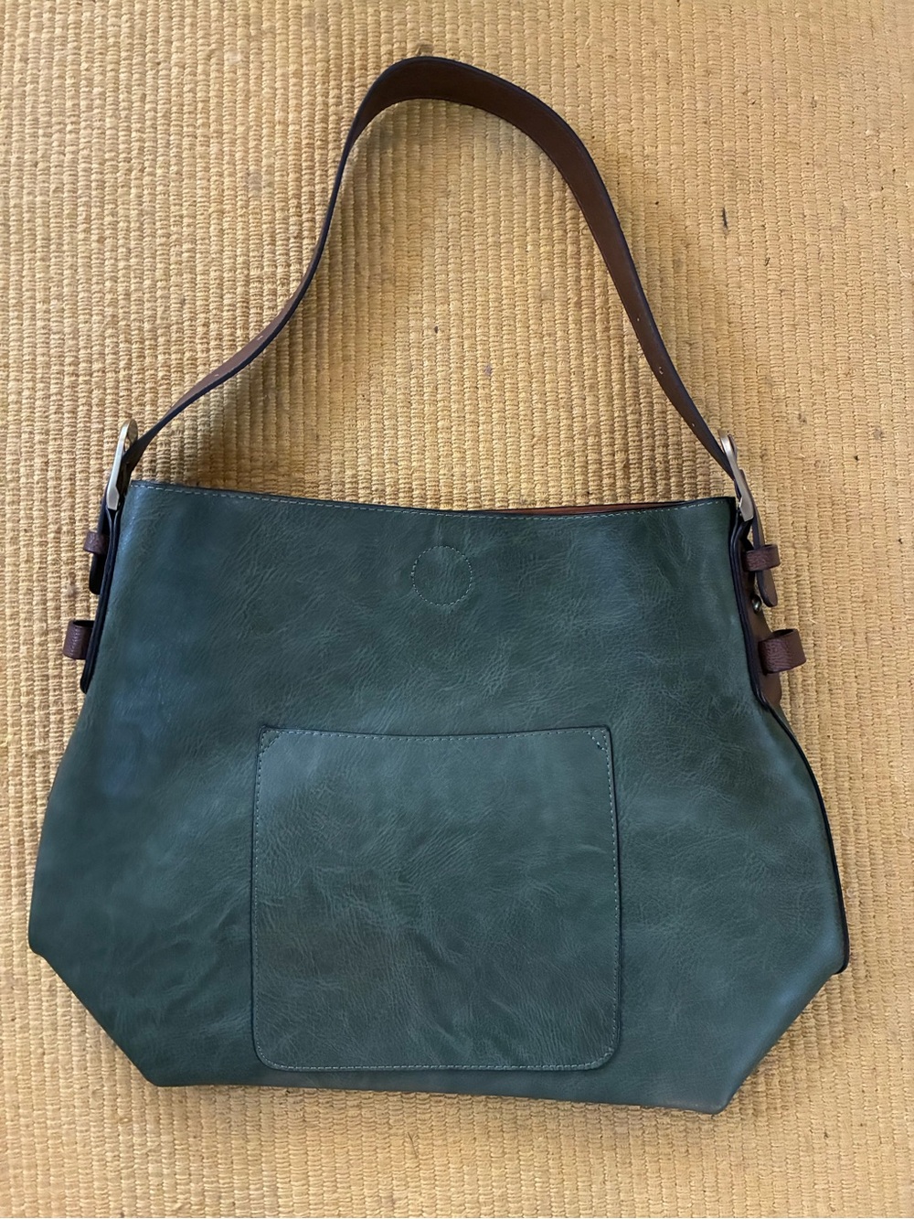 Deep Green Faux Leather Hobo Bag – Brown Contrast Strap – NWOT